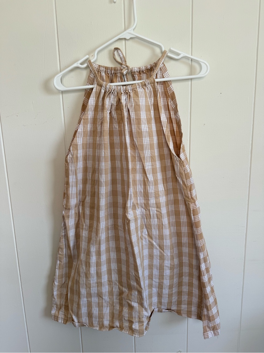 Beige Palaka Handmade Halter Dress